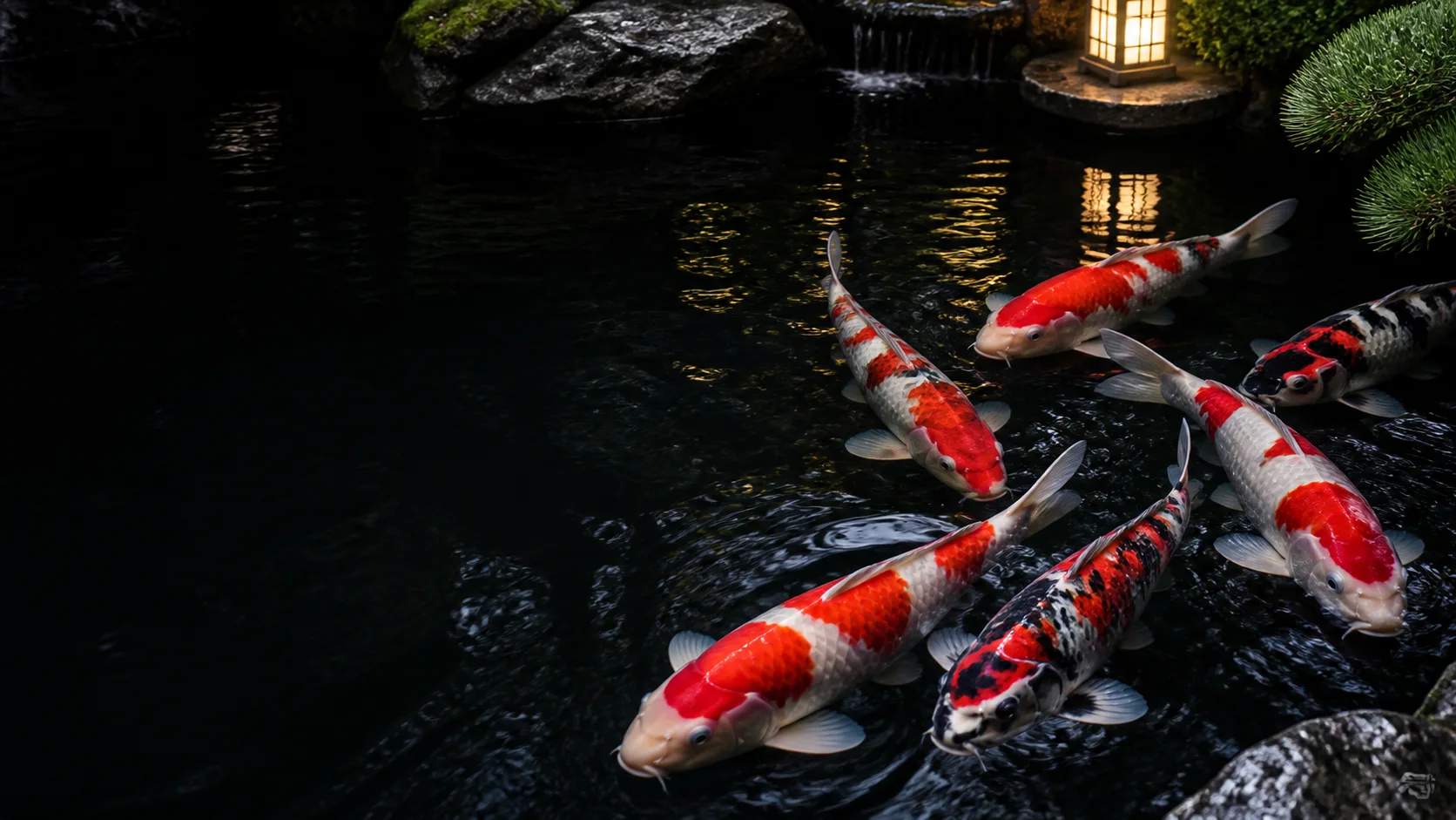 Einfarbiger Koi in ruhigem Wasser